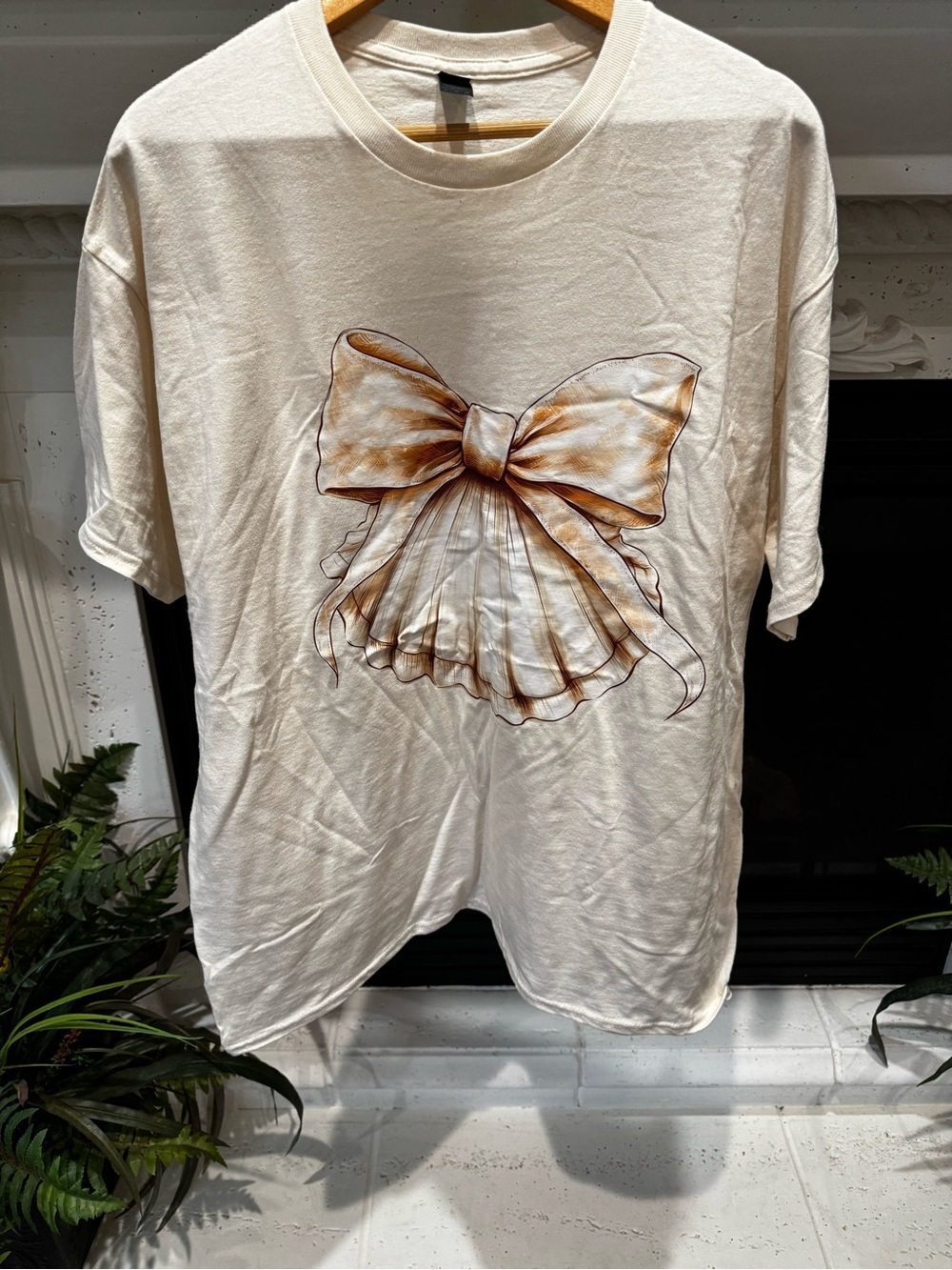 Gildan Cream Tee with Brown Bow Print